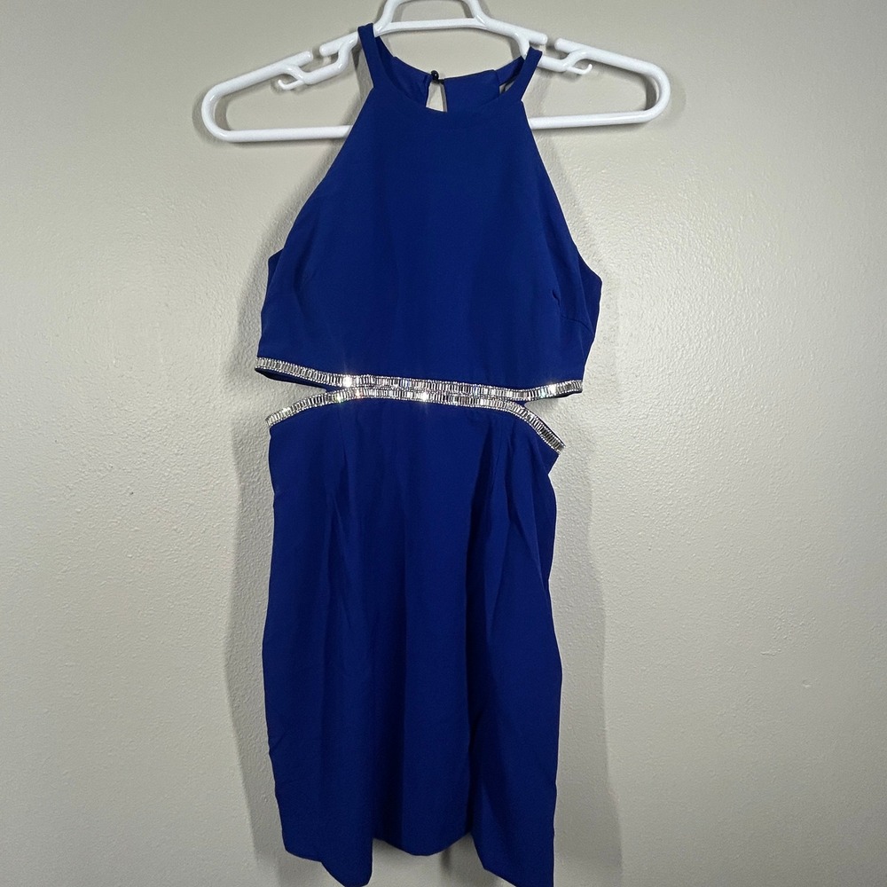 Dear Moon Royal Blue Rhinestone Cutout Halter Cocktail Dress Size 11 J314206 D